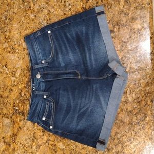 Mid rise rolled cuff jean shorts